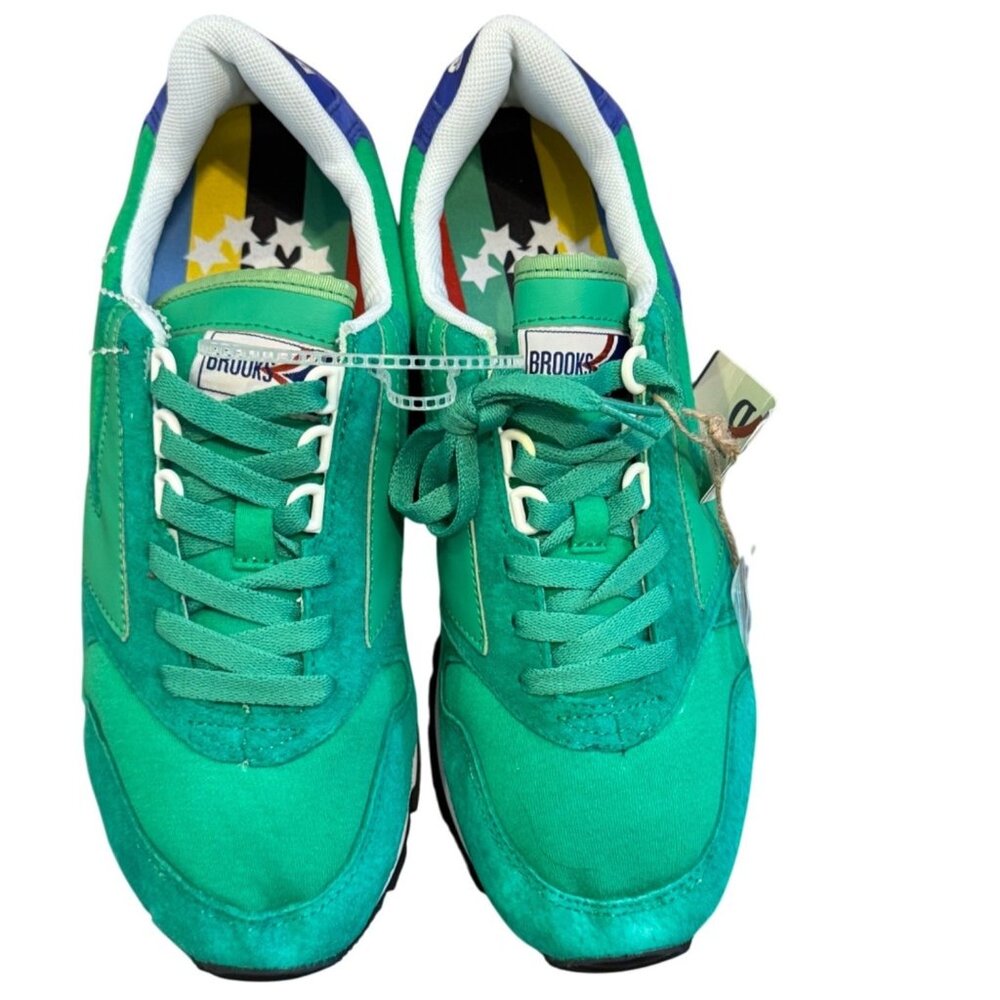 Brooks Retro Sneakers Mens 9 Green/Blue Extra Laces Rubber Sole Striped Insole